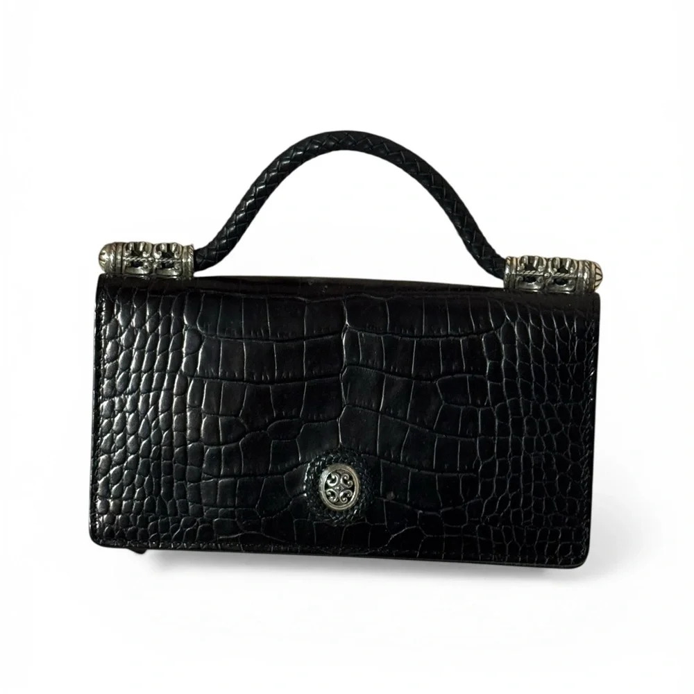 Brighton CELTIC Black Moc Croc Leather Petite Handbag Purse Organizer Wallet 8x4